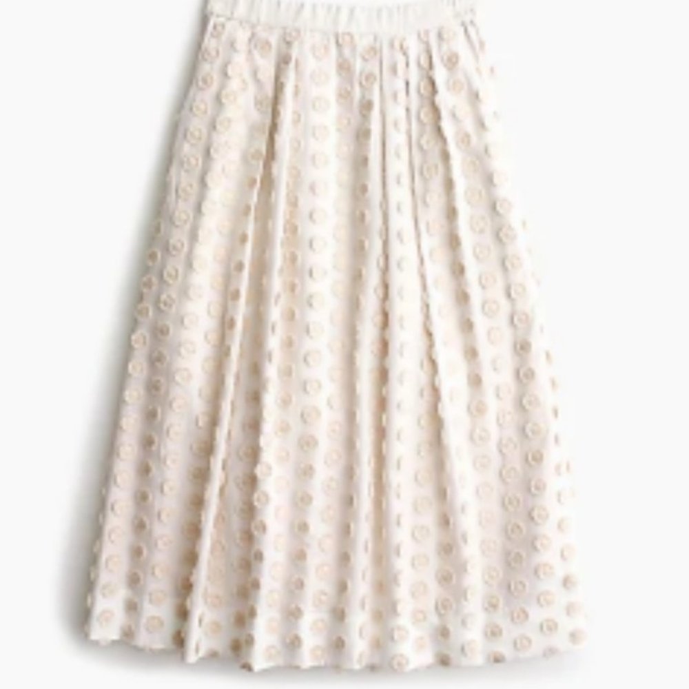 J. Crew Fringe Dot Midi Skirt White Embroidered